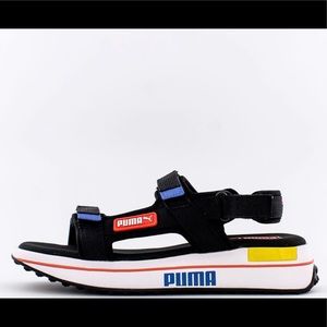 Puma Future Rider Sandals Size 7 Black-Star Sapphire-Popy Red